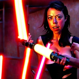 very attractive aubrey plaza, light saber, breasts