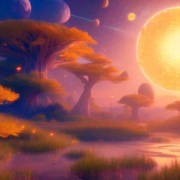 beautiful cosmic transparent golden landscape very etheric and cosmic, delicate colors, ultra sharp focus, 8k, unreal engine 5, extremely sharp detail, light effect, soft light atmosphere, smooth, full of details