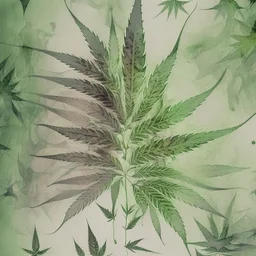 generate a smokey weed wallpaper with asymetrical random weed pattern bplacement, watercolour sketch