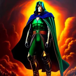 Ultra detailed fullbody Portrait in oil on canvas of Doctor Doom Villain with steel armor ,extremely detailed digital painting, extremely detailed face,crystal clear Big Glowing eyes, mystical colors ,perfectly centered image, perfect composition, rim light, beautiful lighting, 8k, stunning scene, raytracing, anatomically correct, in the style of robert e howard and Ken Kelley and Ohrai Noriyoshi and Simon Bisley and tomzj1