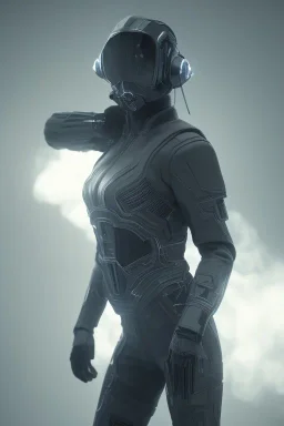 All Black suit Ana de Armas soldier, ghost, wearing high tech mask, white smoke, dark, rage, sorrow, high definition, ultra 8 k, volumetric lighting, blue fire, fog