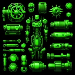 mechanical parts, cyberpunk style, green lighting black background