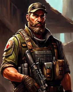 High Quality Painted Portrait of young fantasy bounty hunter that looks like Captain Price