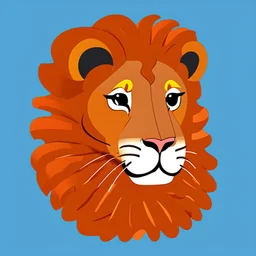 A sticker design in a minimalistic style featuring a caricature lion in vivid colors. The subject is presented alone on a neutral background.