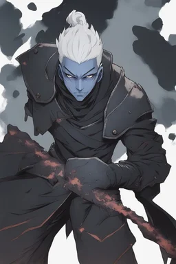 Armored man Drow from DnD by style of Jujutsu Kaisen (anime)