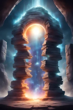 portals to different dimensions stacked on top of each other coming from a beam fantasy themed