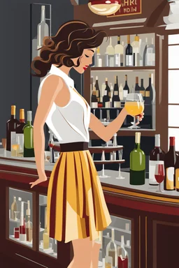 bartender girl with wavy skirt giving drink to drinker wine