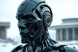 half human half robot, very detailed, ultra high quality, impressive, cinematic, monumental