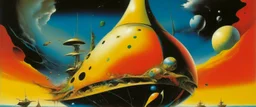 A galaxy filled rainbow asteroid spaceships painted by Salvador Dali