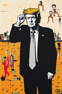 trump standing in gaza in the style of basqiat