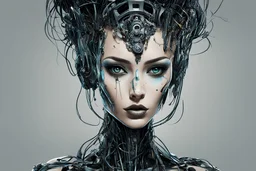 Create a wild, imaginative, full body, cyborg goth punk girl with highly detailed facial features, in the vector graphic style of Nirak1,Christopher Lee, and Cristiano Siqueira, vibrant colors, sharply defined 3d vector