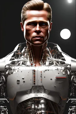 Brad Pitt terminator robot, 8k resolution, realistic, intricate, 8k resolution, high-quality, fine-detail, digital art, detailed matte, volumetric lighting, dynamic lighting, photorealistic