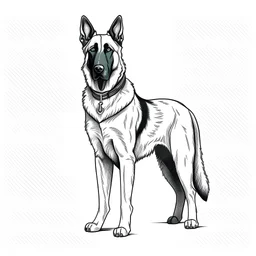 A line art of standing dog (German Shepherd). Make this black and white.