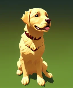 Cute golden retriever puppy dog sitting down looking up , plain background