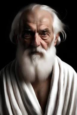 homme 60 sans chemise sous vetement blanc barbe blanche fond noir