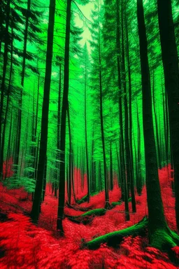 forest in red and green colors only