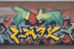 a graffiti mural wall with the word cell pokemon style