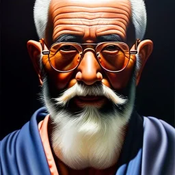 Ultra detailed fullbody Portrait in oil on canvas of Master Roshi,extremely detailed digital painting,ultrarealistic skin,intense stare, extremely detailed face, crystal clear eyes, mystical colors ,perfectly centered image, perfect composition, rim light, beautiful lighting,masterpiece ,8k, stunning scene, raytracing, anatomically correct, in the style of Simon Bisley and Ohrai Noriyoshi and robert e howard and Steve Jung and frank frazetta.