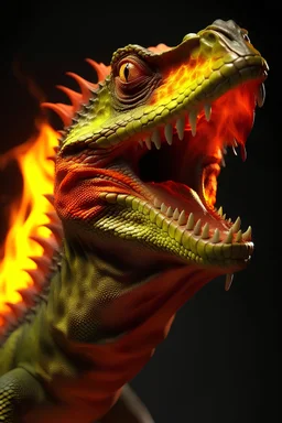 Iguana with tongue of fire, realistic