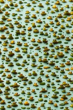 Lots of very tiny frogs on a plain background