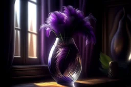 a beautiful, lifelike feather bouquet in purple with a lifelike eye in the centre in a beautifu vase in an elegant room S<AI Nikon D850 highly detailed digital painting sharp focus elegant intricate photorealistic 4k very attractive beautiful dynamic lighting award winning fantastic view crisp quality Unreal Engine very cute cinematic postprocessing acrylic art in sunshine