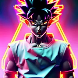 Son-goku in a cyberpunk setting, with neon lights in background, close-up face, extreme details, realistic, unreal engine, 4k