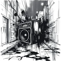 dirty back streets ghettoblaster abstract particles waves length sonic capacity black and white cube