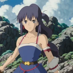 JRPG, Top-Heavy, very much exposed, Voluptuous Muscular Female Blacksmith in Town. Blacksmith's Apron is brown <3