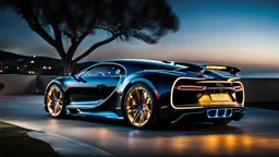 bugatti chiron glowing body lines and rims effect , rear view, desktop wallpaper, 4K, Cinematic