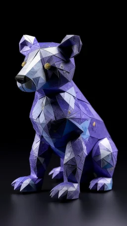 A violet cosmic elemental bear designed in Japanese origami painted by Guo Xi