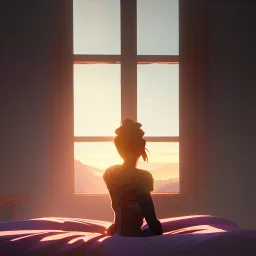 cama, amanecer, ventana, esperanza