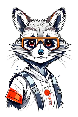 A developer , wearing t-shirt,digital arts, character of racoon profile picture, white background