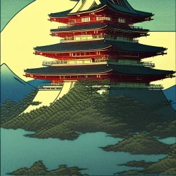 Ukiyo-e Style , mount fuji, sun set