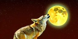 Coyote howling at the moon with stars