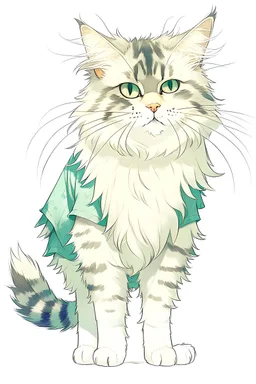 Illustration of realistic, fluffy, anthro furry cat boy in shorts