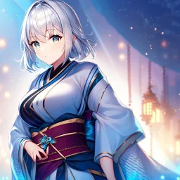 girl, masterpiece, best quality, volumetric lighting, detailed outfit, perfect eyes, silver hair, cyan eyes, obi,