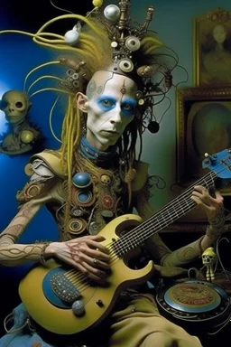 photo by tim walker : loan-blend human-alien biomorphic-animals squid indefinite head extreme wide shot head to toe portrait of weird krofft pufnstuff puppet voodoo cutie sitar player king human nervous systems, renaissance faire alex grey hyper detailed michael cheval with a playful expression made out of mechanical parts and robot arms; cyborg details, unusual and obscure photograph by františek vobecký of a surreal scene of ghastly men, pop art, clive barker style, 300mm f/.8, raw cinematic p