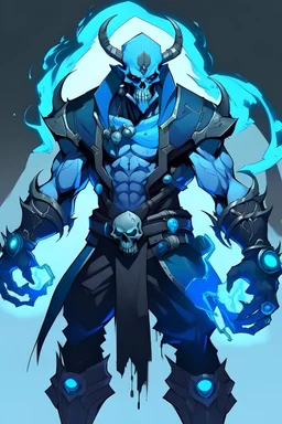 Sick looking villain that has a cool blue combo with pistols for hands with a diaper thats a demon with a GYATTTTTTT and has six arms and has lighting around him