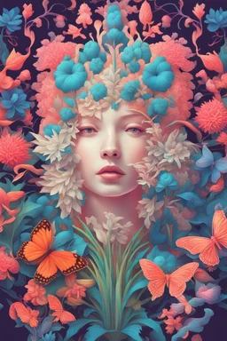 Paper craft in the style of plants and flowers by Ernst Haeckel Maria Sibylla Merian. Tristan Eaton, Victor Ngai, Artgerm, Ras, Ross Rees, Katie Butcher, Hajime Sorayama, Greg Toccini, Virgil Finley, Science fiction, Colors, Neon lighting. Digital painting, Pixiv, Ilya Kuvshinov, Neon lights, 3D , Perspective