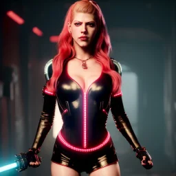 Actress, Katheryn Winnick, cyber woman, latex, blood, portrait, studio photo, unreal engine 5, samurai, 16 bit, god lights, ultra hd, vibrant color, night city background, neon, front view.