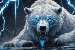 white bear with blue ice and thunder in 8k solo leveling shadow artstyle, symbiote them, neon effect, blue thunder, full body, apocalypse, intricate details, highly detailed, high details, detailed portrait, masterpiece,ultra detailed, ultra quality