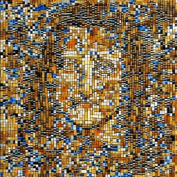 A mosaic floor that was discovered in archaeological excavations inside the remains of a Roman temple and contains a creative and artistic digital mosaic portrait of the goddess of beauty Venus. The portrait consists of many small square tiles or fragments arranged in a way that creates the features of her face and expression from a distance. Despite being composed of these individual blocks of color and pattern, the overall effect creates a striking and detailed likeness that captures the chara