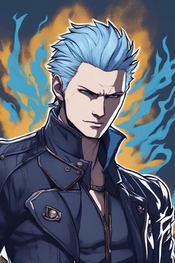 a illustration of Vergil with azure colored hair from devil may cry 5