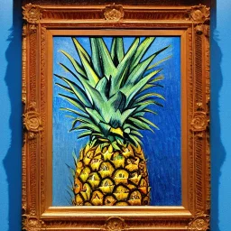 Portrait of a pineapple with a Coconut and a blue sky by van Gogh