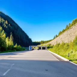 Highway rest area with steep walls and empty spacious parking spaces