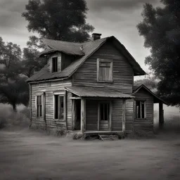 old rugged one floor house in a country black and white