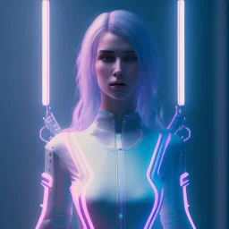 A cyberpunk armor car wearing girl,cyberpunk 2077, ultra realistic,shiny, smooth, studio quality, octane render, Surrealism, Triadic colour scheme,glow-stick, ambient lighting,nightclub lighting, polaroid, 100mm