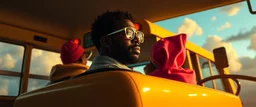Mr. Jenkins drives a bus of gold, Through cotton-candy clouds and stories untold. Kids in the back, wearing hats of neon light'