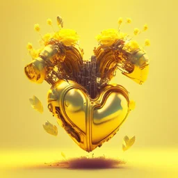 golden robot heart with tree wings