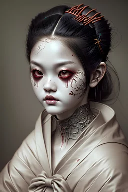 photorealistic artistic portrait of zombie geisha Lee Hi Epic cinematic brilliant stunning intricate meticulously detailed dramatic atmospheric maximalist digital matte painting